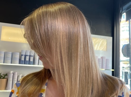 Nice shiny hair after keratin treatment at Hare and Bone